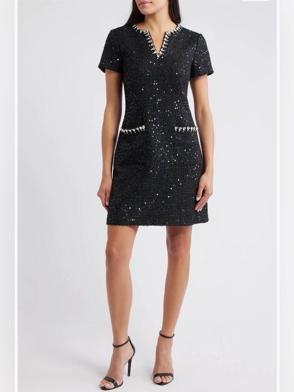Eliza J Black Crystal Trim Sequin Cocktail Dress Lined - Size 8 - MSRP $188